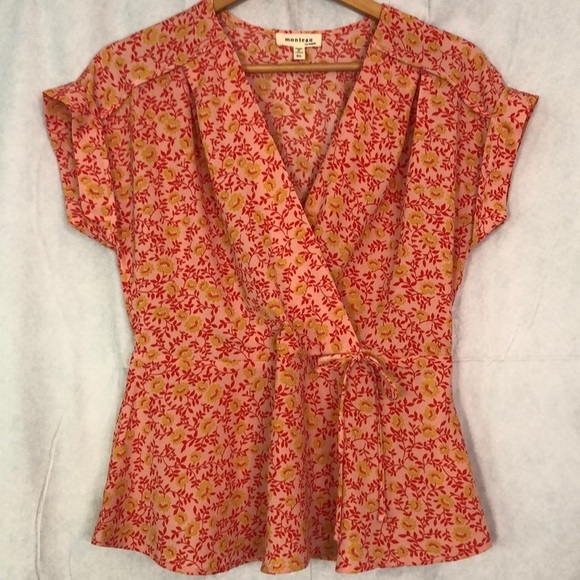 Monteau Los Angeles Crop Top Orange White Floral Size X-Large - Picture 1 of 13